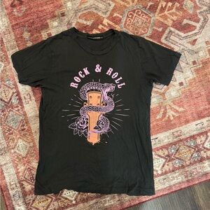 Vici Black Tee with Pink Rock & Roll Graphic